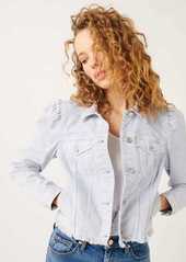 7 For All Mankind Puff Sleeve Jacket With Frayed Hem In Mineral Light Violet
