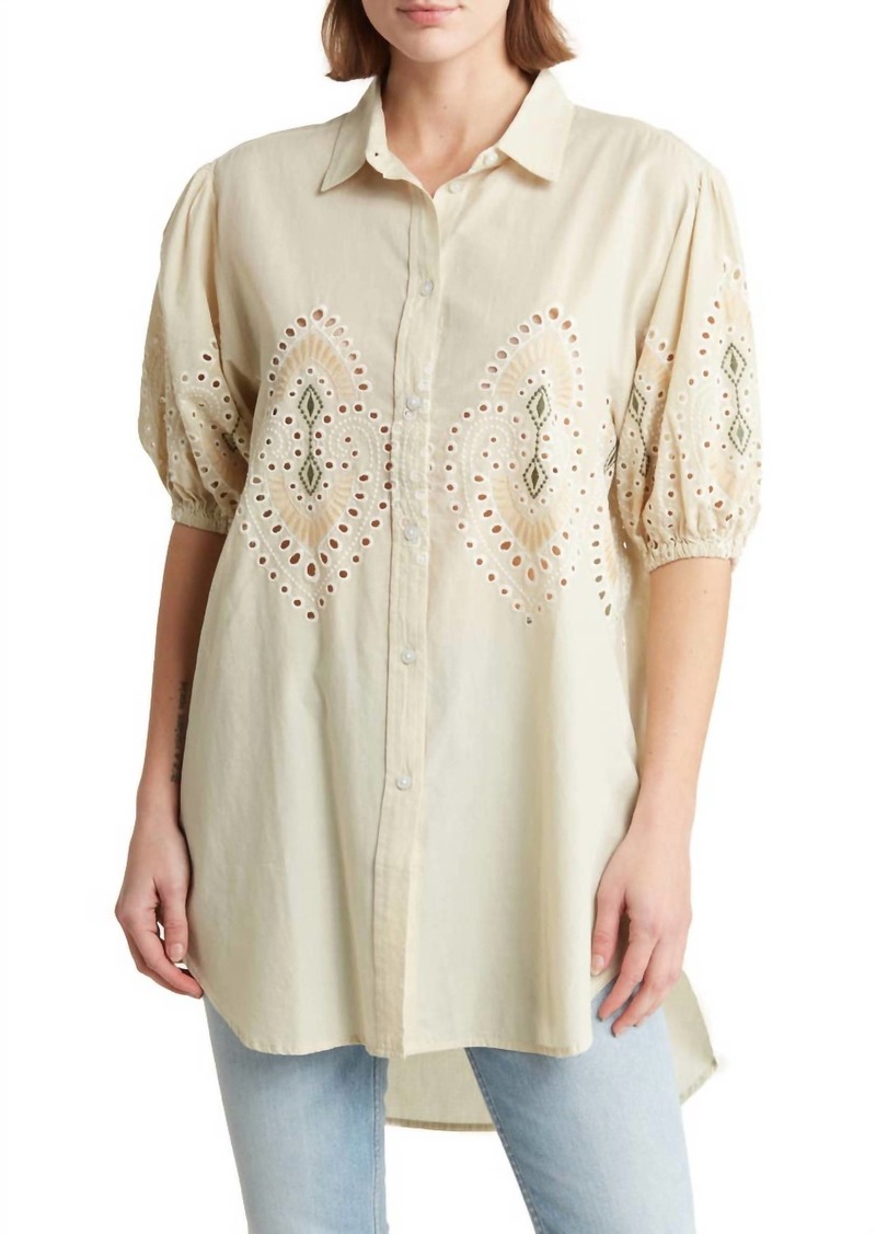 7 For All Mankind Puff Sleeve Tunic Top In Beige