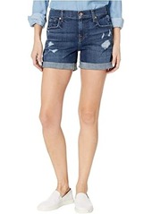 7 For All Mankind Relaxed Mid Roll Shorts in Broken Twill Plaza w/ Destroy