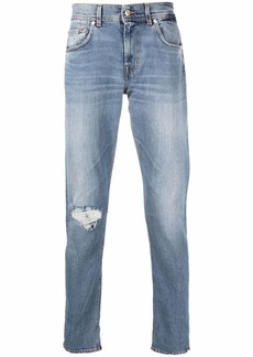 7 For All Mankind ripped-knee straight-leg jeans