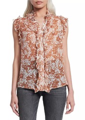 7 For All Mankind Ruffled Cotton Sleeveless Blouse