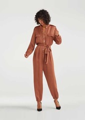 7 For All Mankind Satin Button Up Jump Suit in Penny