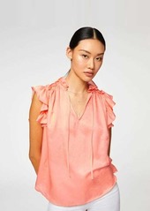 7 For All Mankind Shirred Ruffle Flutter Sleeve Top in Dusty Peach