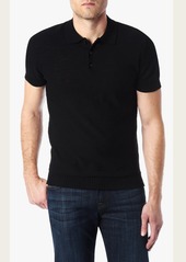 7 For All Mankind Short Sleeve Lightweight Sweater Polo in Black