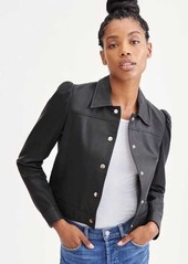 7 For All Mankind Shrunken Puff Sleeve Leather Jacket in Jet Black