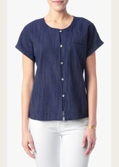 7 For All Mankind Striped Welt Pocket Shirt in Navy