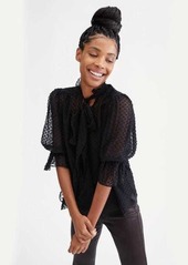 7 For All Mankind Tie Neck Puff Sleeve Blouse in Jet Black