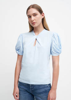 7 For All Mankind Twist Neck & Sleeve Top In Pale Blue