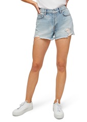 7 For All Mankind Monroe High Waist Distressed Nonstretch Denim Cutoff Shorts in Cosmic Blue at Nordstrom Rack