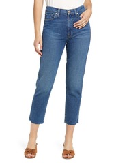 7 For All Mankind High Waist Raw Hem Crop Straight Leg Jeans in Lady Blue at Nordstrom