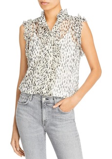 7 For All Mankind Womens Chiffon Ruffled Button-Down Top