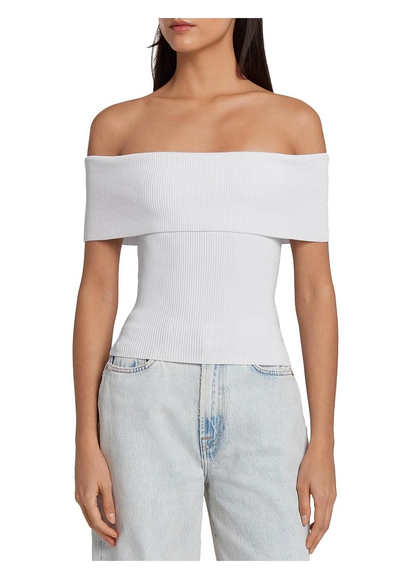 7 For All Mankind Womens Ribbed Sleeveless Off The Shoulder
