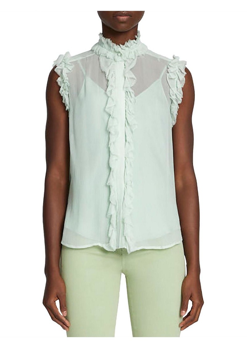 7 For All Mankind Womens Sheer V Neck Button-Down Top