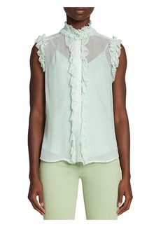 7 For All Mankind Womens Silk Ruffles Blouse