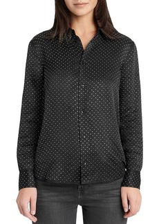 7 For All Mankind Womens Silk Studded Button-Down Top