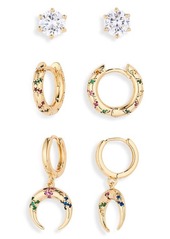 8 Other Reasons Assorted 3-Pack Crystal Earrings in Gold at Nordstrom