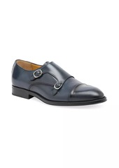 A. Testoni Salerno Double Monk Strap Textured Leather Shoes