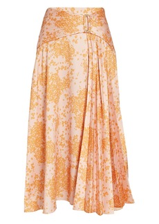 Acler Farlin Pleated Floral Midi Skirt