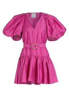 Acler Wheatland Belted Puff-Sleeve Minidress