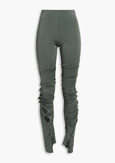 Acne Studios - Button-embellished ruched satin-jersey leggins - Green - XS