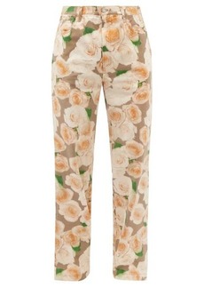 Acne Studios - Plement Rose-print Cotton-twill Bootcut Trousers - Mens - Orange Multi