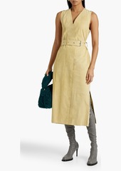 Acne Studios - Whipstitched belted suede midi wrap dress - Yellow - DE 38