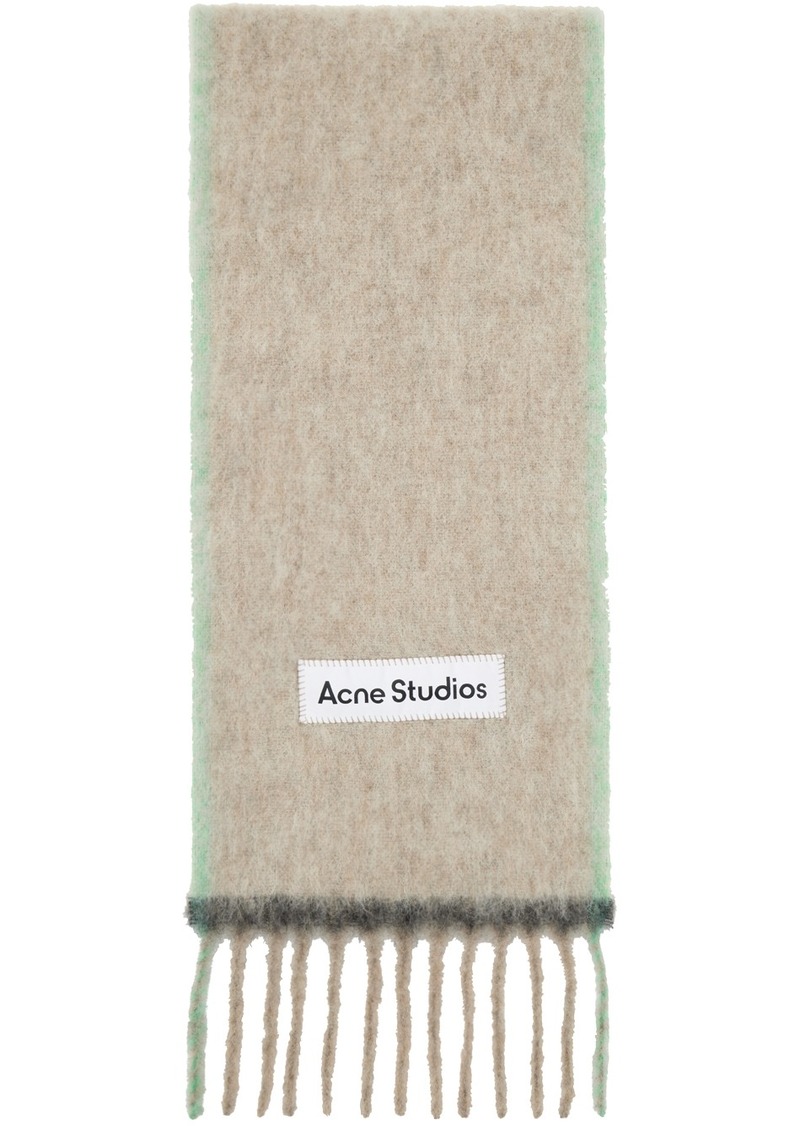 Acne Studios Beige & Green Wool Mohair Narrow Scarf