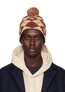 Acne Studios Beige & Red Argyle Jacquard Beanie