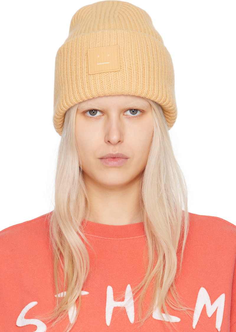 Acne Studios Beige Large Face Logo Beanie