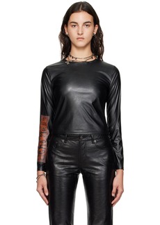 Acne Studios Black Crewneck Faux-Leather Long Sleeve T-Shirt