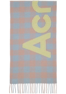 Acne Studios Blue & Pink Check Logo Scarf