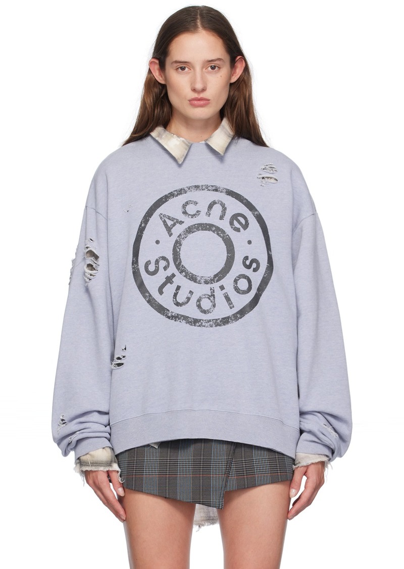 Acne Studios Blue Distressed Printed-Logo Sweatshirt