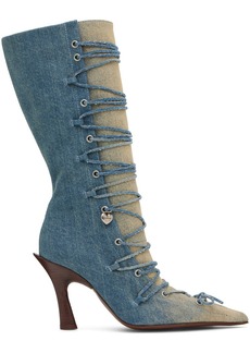 Acne Studios Blue Lace-Up Heel Boots