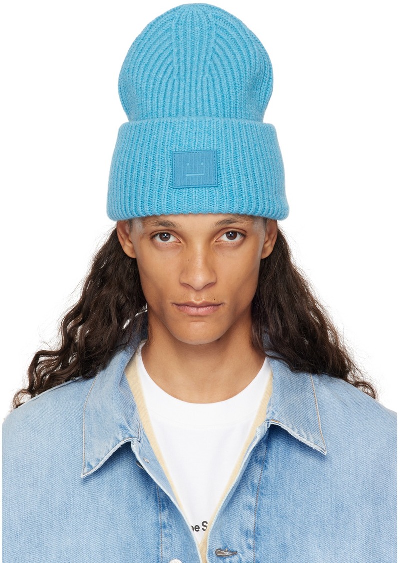 Acne Studios Blue Large Face Logo Beanie