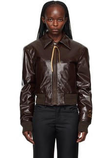 Acne Studios Burgundy Crinkled Leather Bomber Jacket