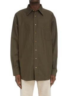 Acne Studios Cotton & Linen Twill Button-Up Shirt in Dark Olive at Nordstrom
