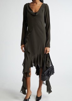 Acne Studios Dalinda Ruffle Detail Long Sleeve Midi Dress