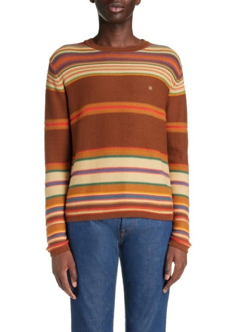 Acne Studios Face Patch Stripe Cotton Crewneck Sweater