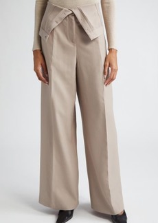Acne Studios Foldover Waist Pleated Recycled Polyester & Wool Wide Leg Trousers