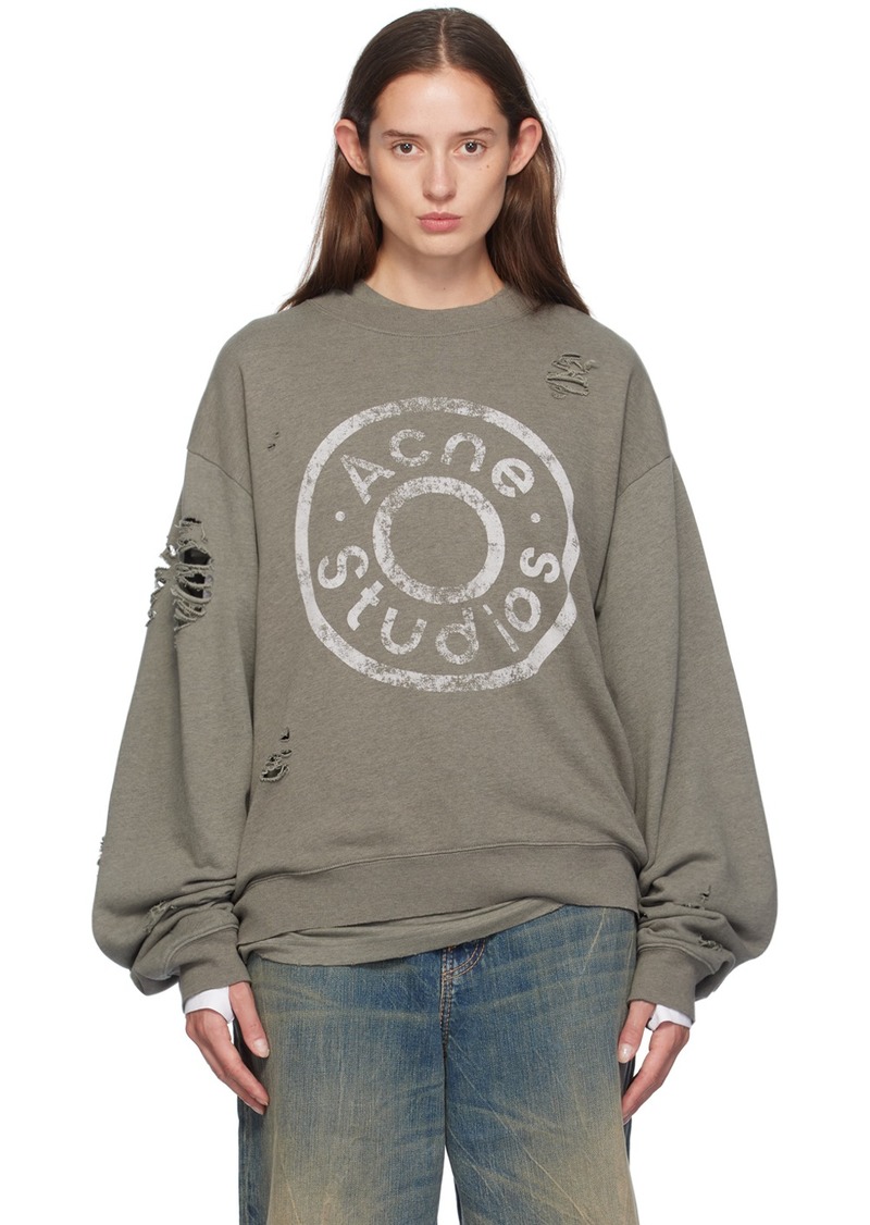 Acne Studios Gray Distressed Printed-Logo Sweatshirt