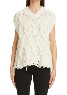 Acne Studios Kandren Chunky Cable Distressed Wool Blend Sweater Vest in Off White at Nordstrom
