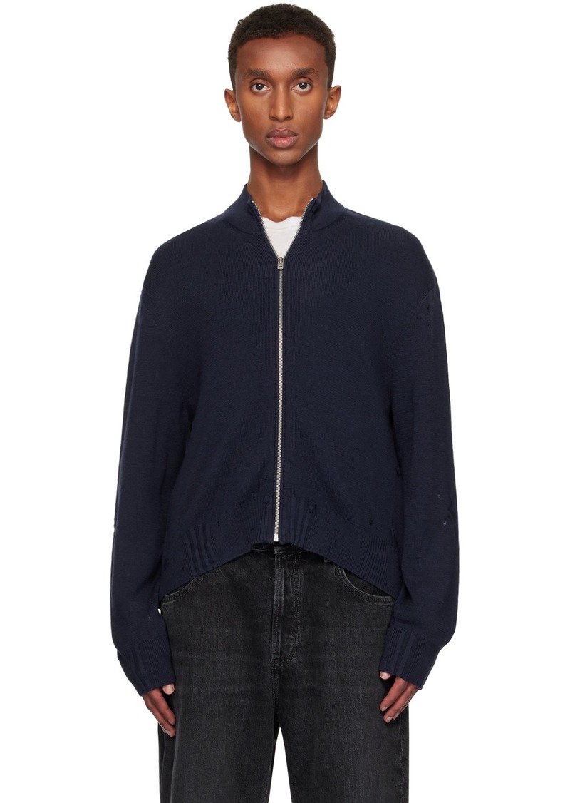 Acne Studios Navy Distressed Zip Cardigan