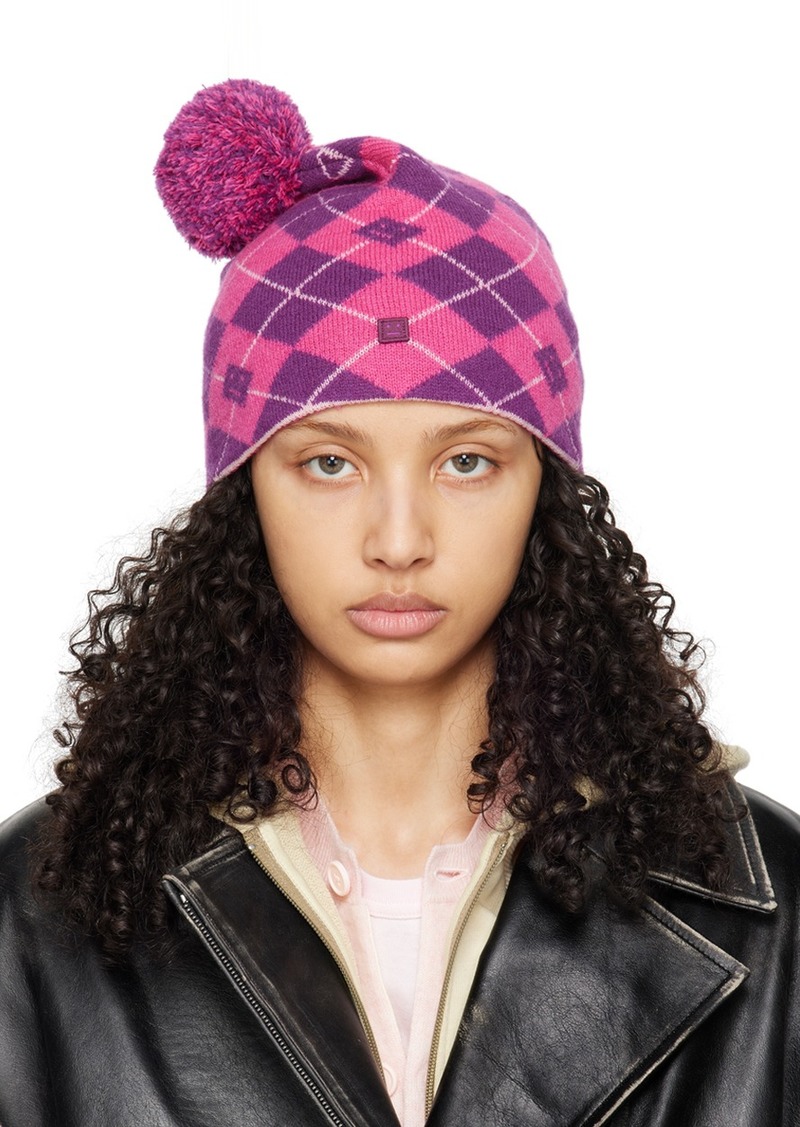 Acne Studios Pink & Purple Argyle Jacquard Beanie