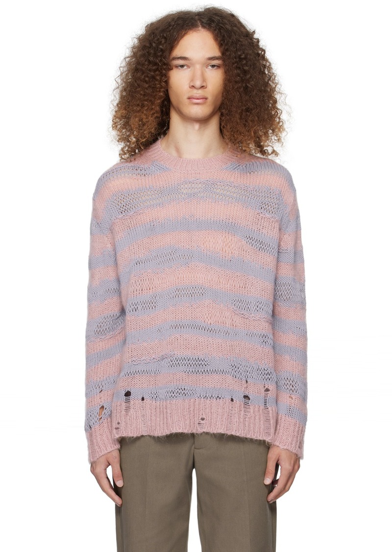 Acne Studios Pink & Purple Distressed Stripe Sweater