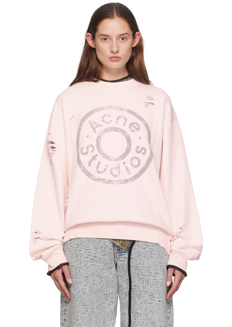 Acne Studios Pink Distressed Printed-Logo Sweatshirt