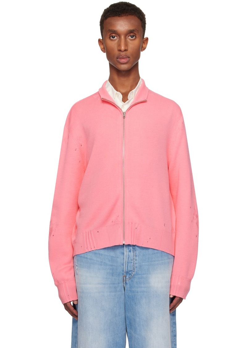 Acne Studios Pink Distressed Zip Cardigan