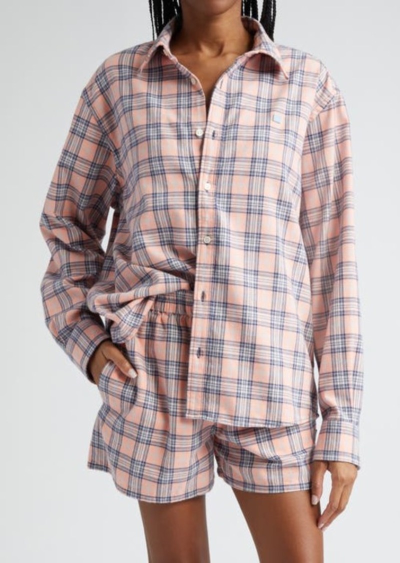 Acne Studios Plaid Organic Cotton Flannel Button-Up Shirt