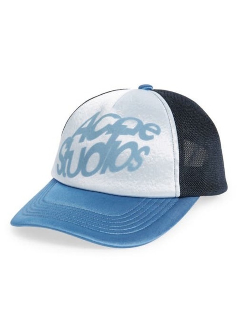 Acne Studios Shadow Logo Satin Snapback Trucker Hat