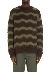 Acne Studios Stripe Fuzzy Sweater in Brown/Military Green at Nordstrom