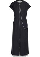 Acne Studios Woman Chain-embellished Striped Wool And Broadcloth Midi Dress Midnight Blue